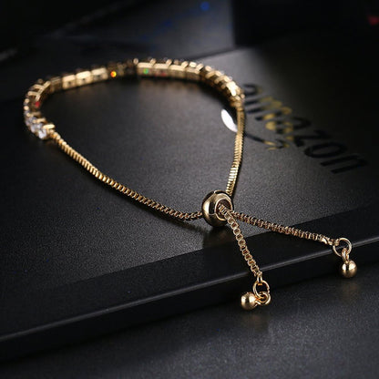 Fashion Adjustable Chain Bracelet for Women Cubic Zirconia Rose Gold Gift Bracelet of Luxury Shining Jewelry