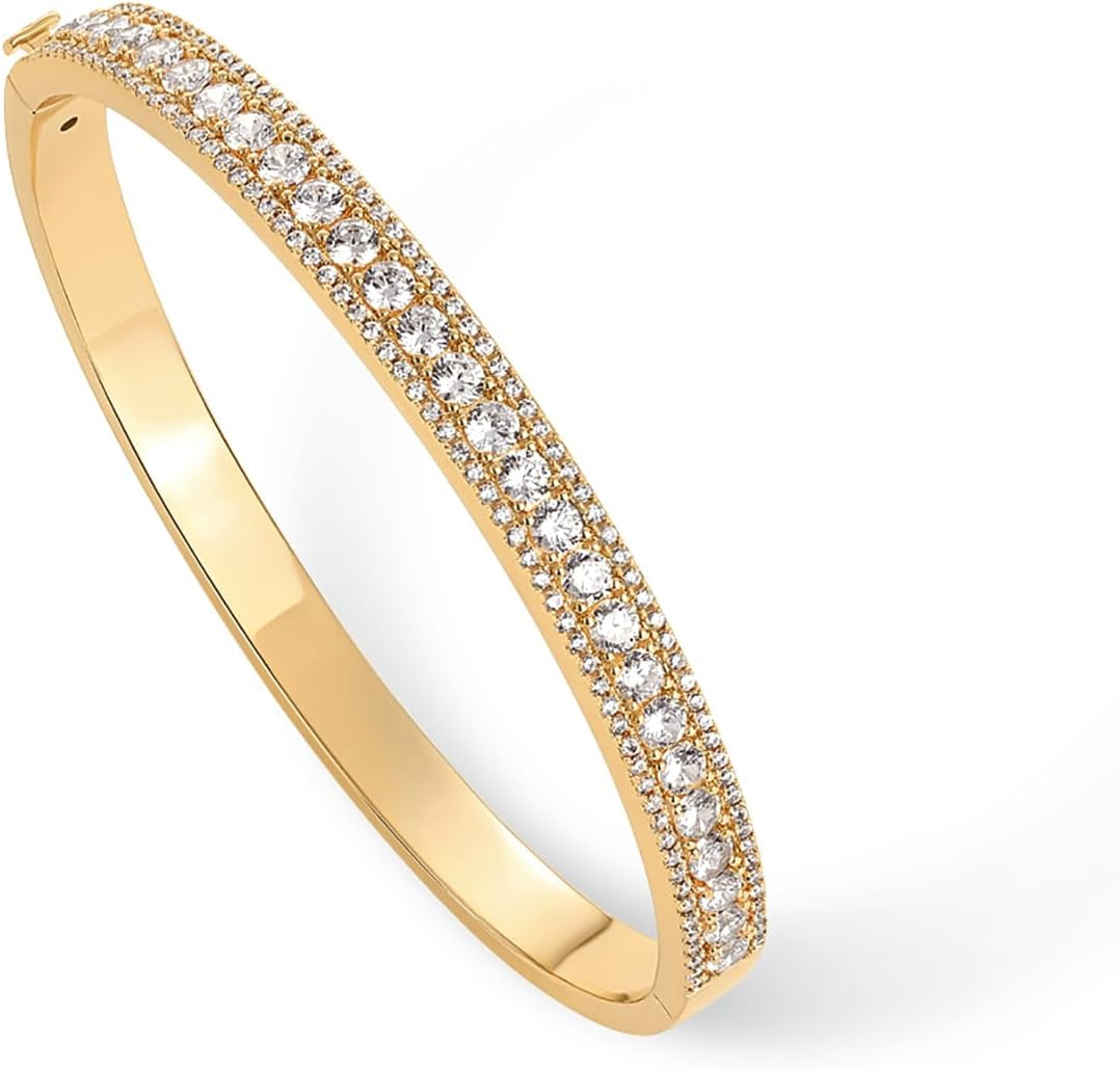 14K Gold Plated Cubic Zirconia Bangle Tennis Bracelets for Women | Classic Love Cuff Bangle Bracelets