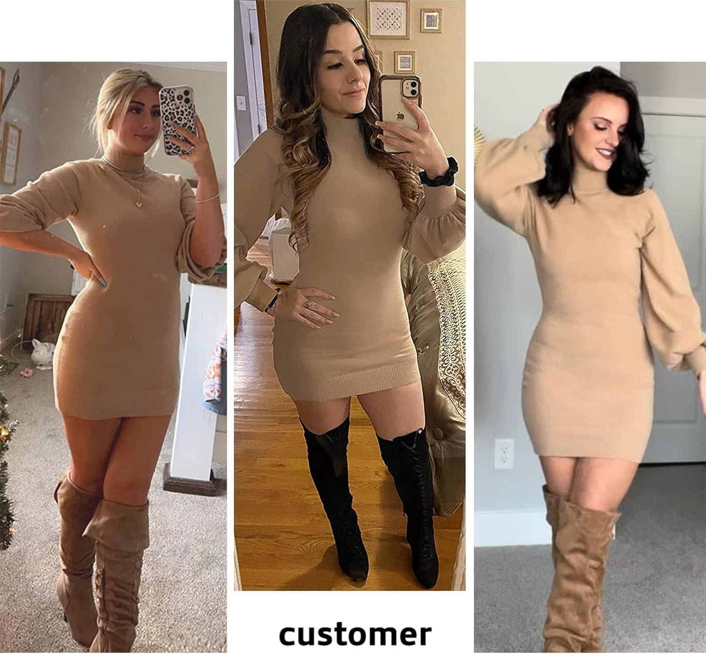 Women'S 2025 Mock Neck Ribbed Long Sleeve Bodycon Pullover Cute Mini Sweater Dress