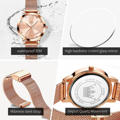 Womens Watch Gifts Set with Bracelet Rose Gold for Lady Female Minimalist Simple Slim Thin Casual Dress Analog Quartz Wrist Watches Waterproof Two Tone