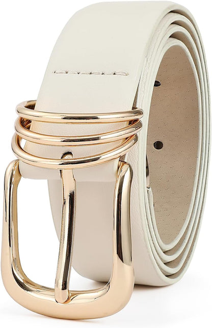 Women'S Leather Belts with Gold Buckle Fashion Leather Waist Belt Elegant Ladies Belts for Jeans Dress & Casual Wear