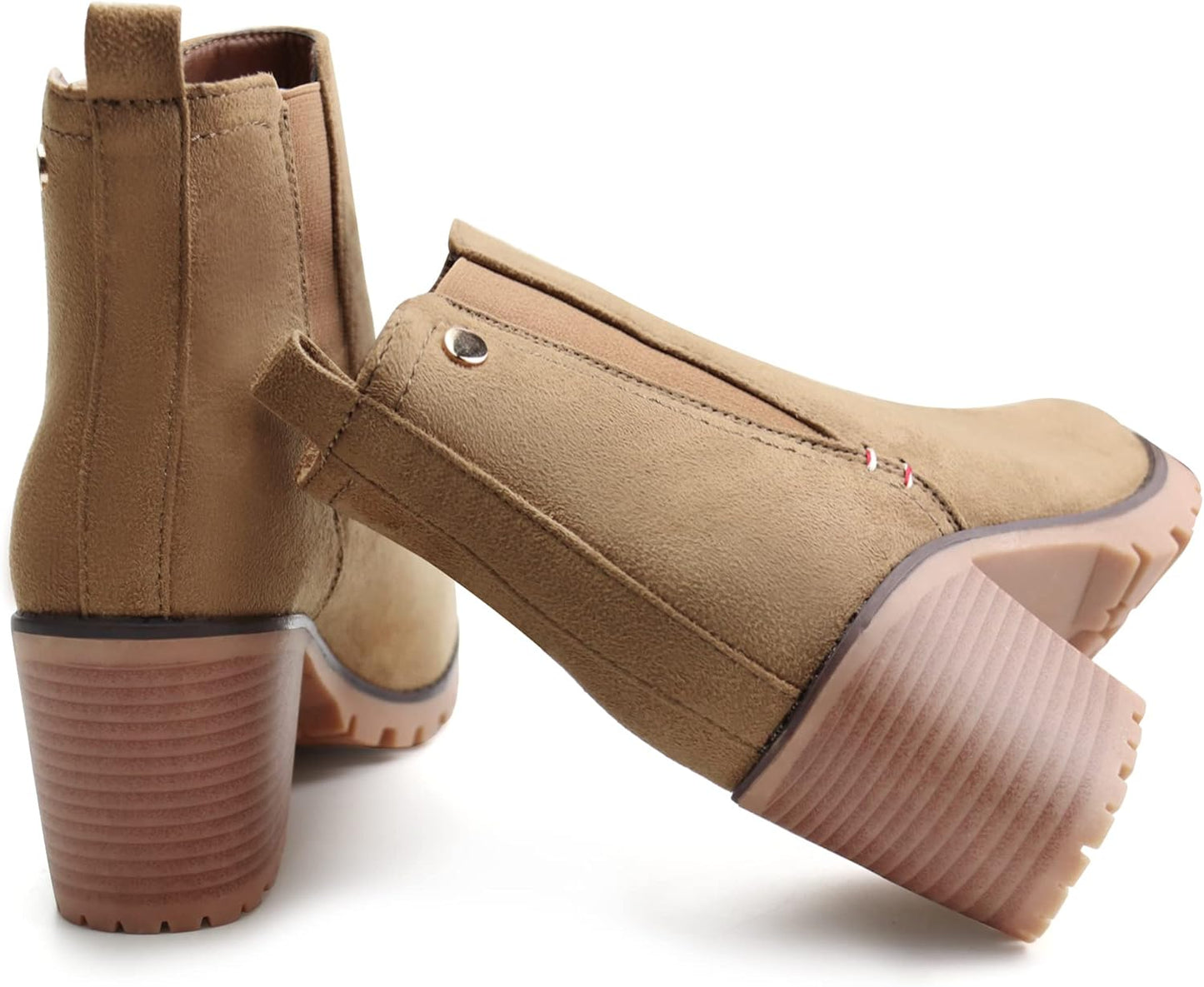 Women Casual Ankle Booties Block Heel Slip on Chelsea Boots