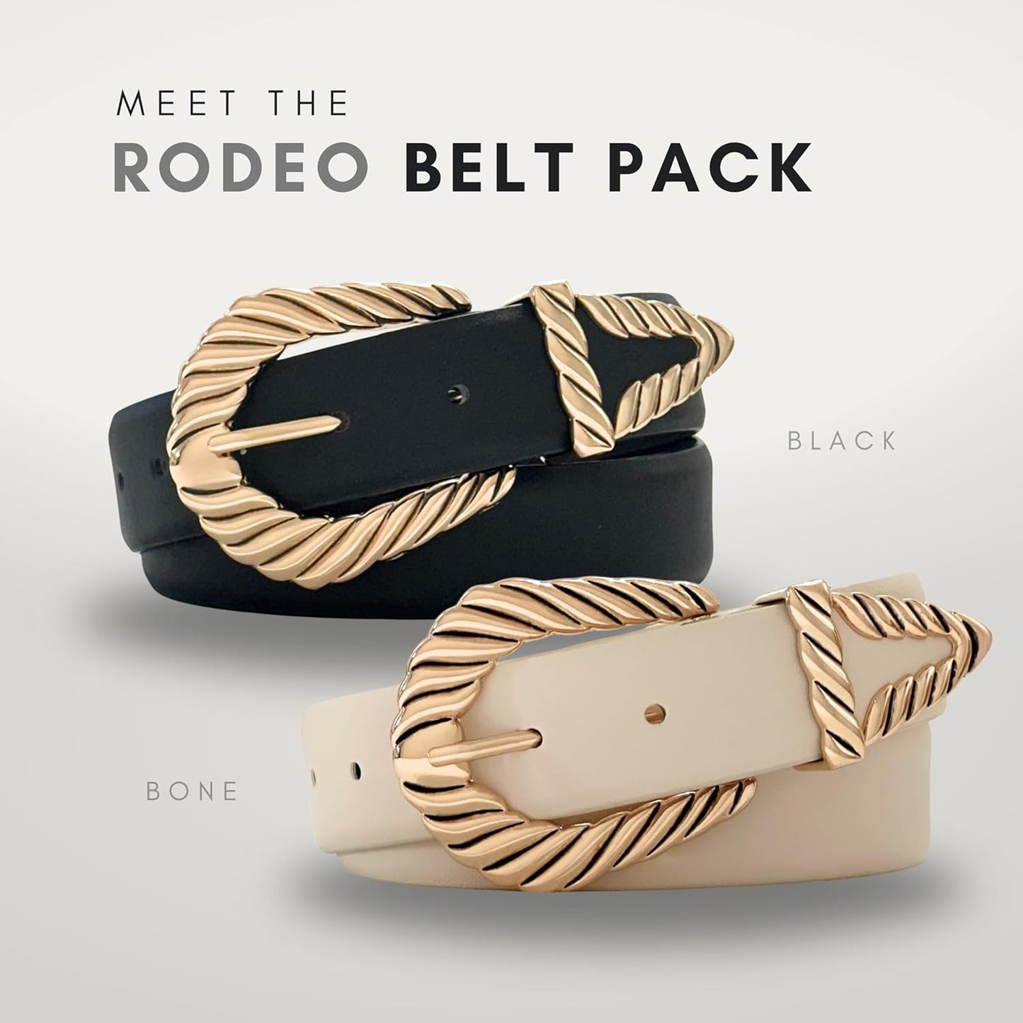 Western Belt 2-Pack | Country Western Fashion Cowgirl Belts for Women | Cute Chunky Gold Western Belt Buckle