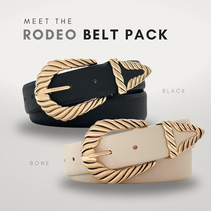 Western Belt 2-Pack | Country Western Fashion Cowgirl Belts for Women | Cute Chunky Gold Western Belt Buckle