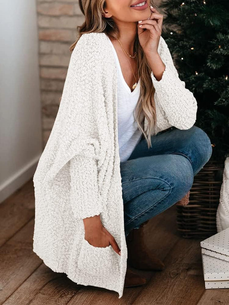 Women'S Chunky Popcorn Cardigan Oversized Open Front Boyfriend Batwing Long Sleeve Fuzzy Knit Sweaters