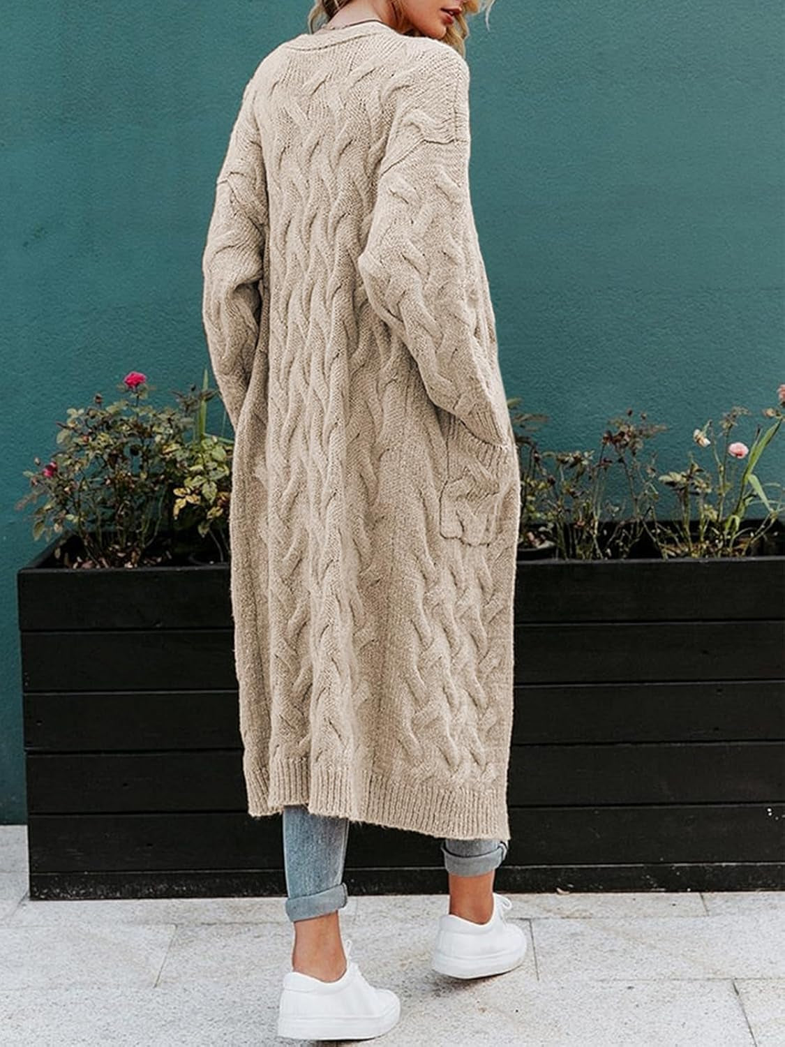 Women'S Long Cardigan Coats Cable Knit Casual Open Front Long Sleeve Loose Sweater with Pockets