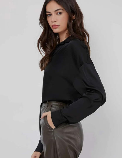 Women'S Blouse Satin Silk Shirts Button down Shirts Casual Loose Long Sleeve Office Work Tunic Tops