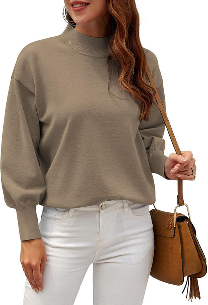 Women'S Casual Mock Neck Long Lantern Sleeve Sweaters 2025 Fall Oversized Ribbed Knit Pullover Sweater Tops