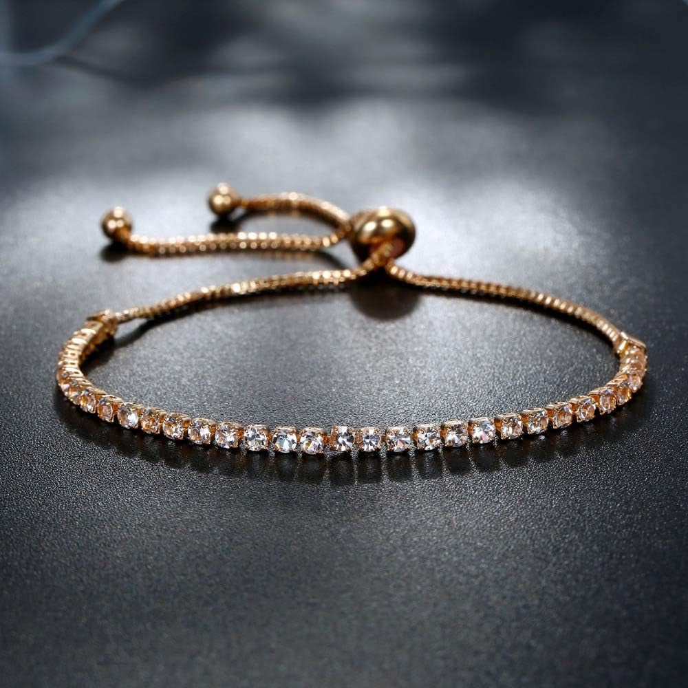 Fashion Adjustable Chain Bracelet for Women Cubic Zirconia Rose Gold Gift Bracelet of Luxury Shining Jewelry