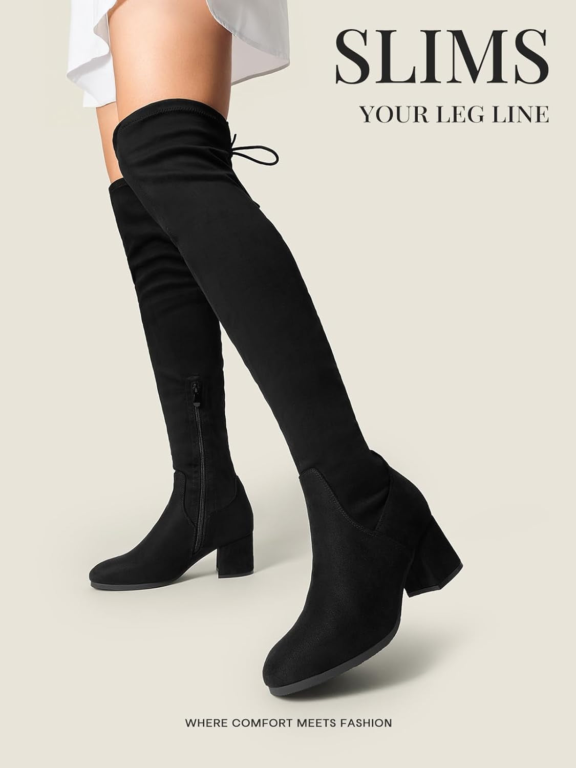 Women'S Laurence over the Knee Thigh High Chunky Heel Boots Long Stretch Sexy Fall Boots