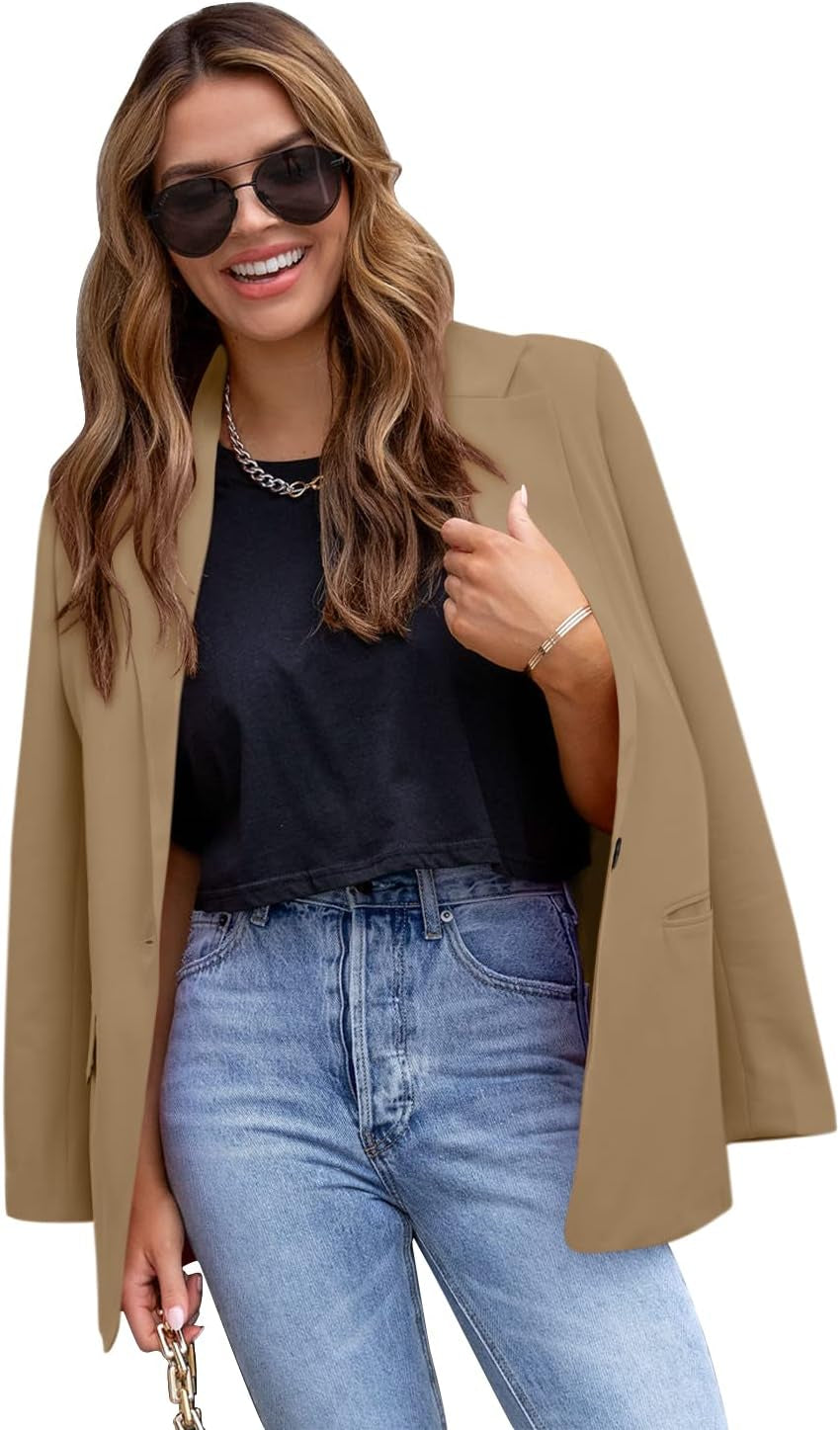 Womens Casual Blazer Jacket Long Sleeve Open Front Work Office Blazer Lapel Button Jacket