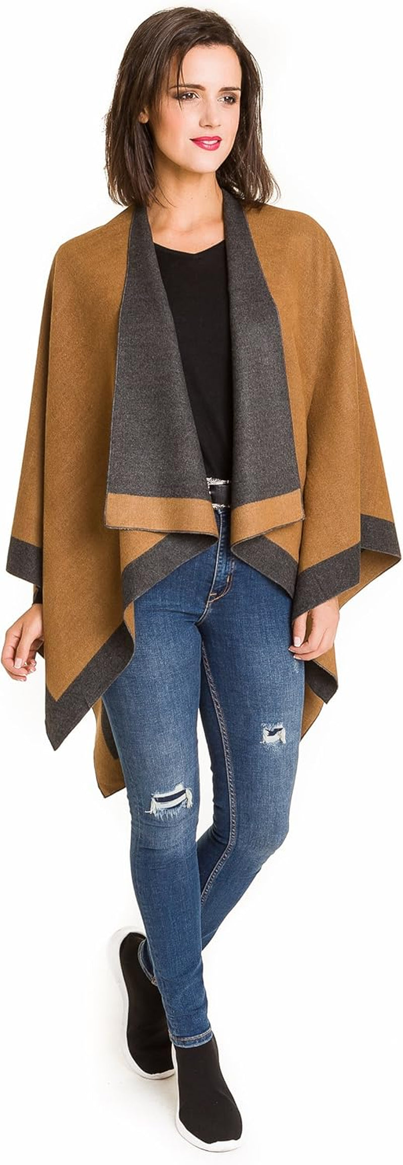 Women'S Shawl Wrap Poncho Ruana Cape Cardigan Sweater Open Front for Fall Winter