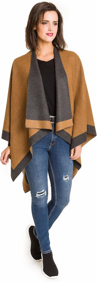 Women'S Shawl Wrap Poncho Ruana Cape Cardigan Sweater Open Front for Fall Winter