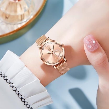 Womens Watch Gifts Set with Bracelet Rose Gold for Lady Female Minimalist Simple Slim Thin Casual Dress Analog Quartz Wrist Watches Waterproof Two Tone