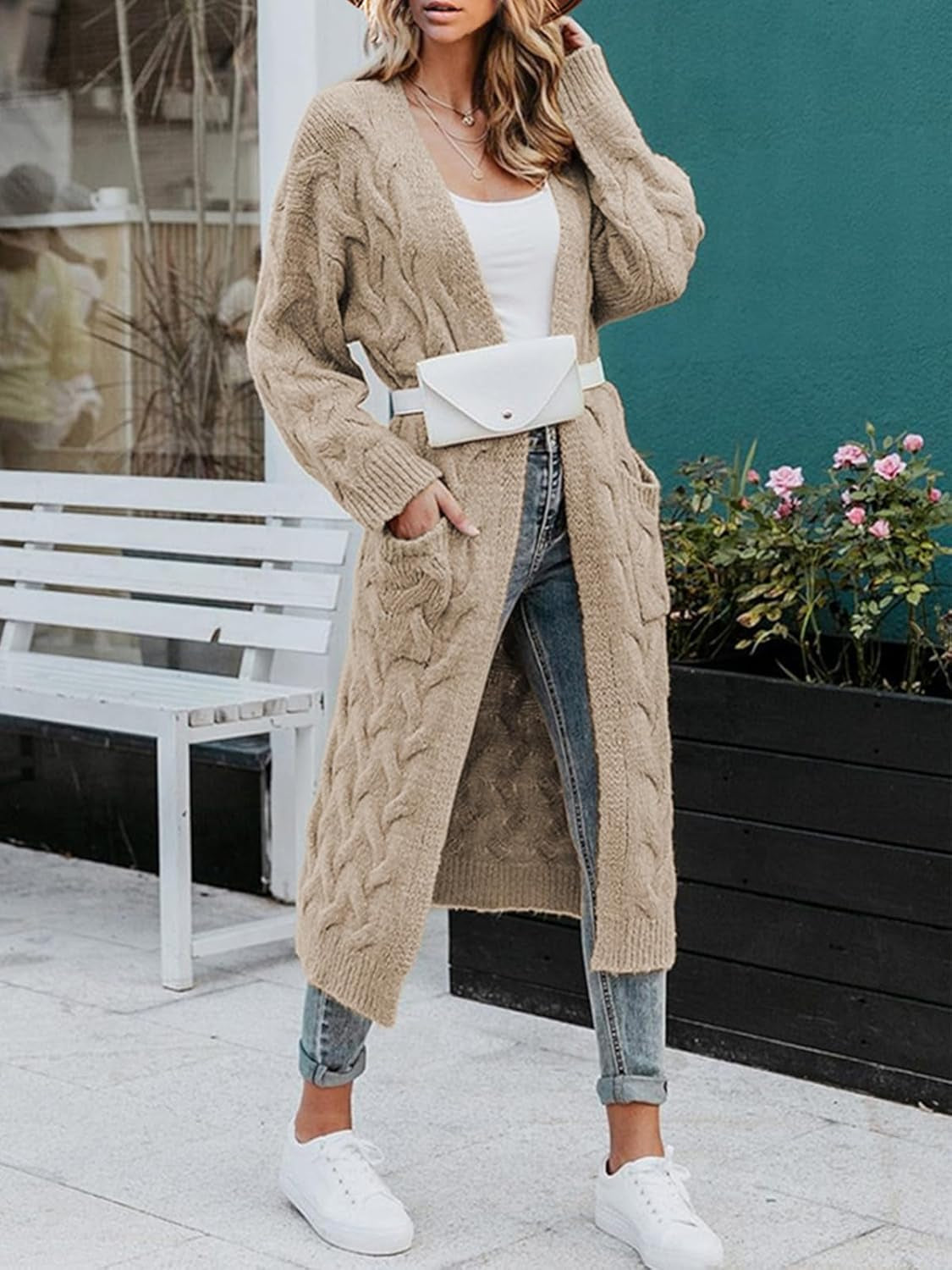 Women'S Long Cardigan Coats Cable Knit Casual Open Front Long Sleeve Loose Sweater with Pockets