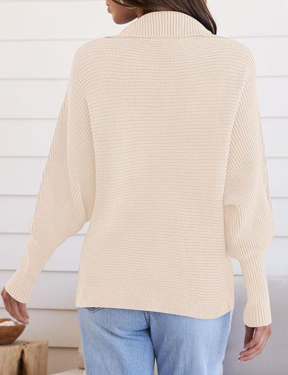 Women'S Fall Lapel Collar V Neck Long Sleeve Ribbed Knit Comfy Loose Casual Pullover Sweater Jumper Top