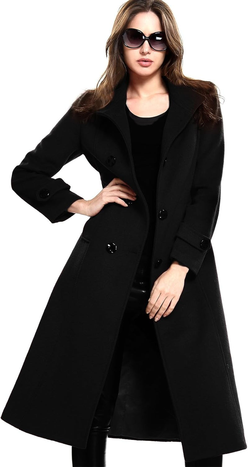 Women'S Wool Trench Coat Winter Double-Breasted Jacket with Belts