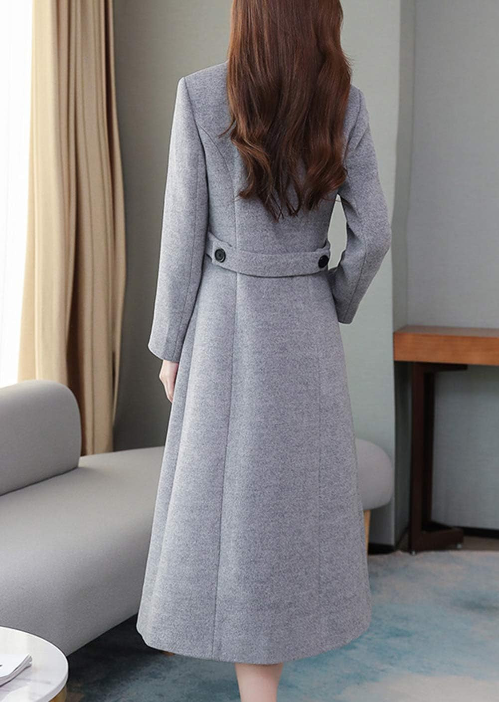 Women'S Chic Shawl Collar Work Double Breasted Maxi Long Wool Pea Coat