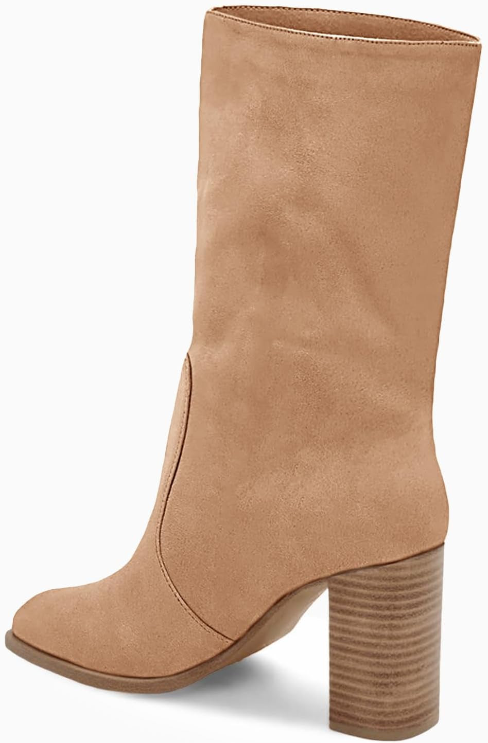 Women’S Mid-Calf Boots Chunky Stacked Heel Square Toe Side Zipper Slip-On Suede Winter Booties