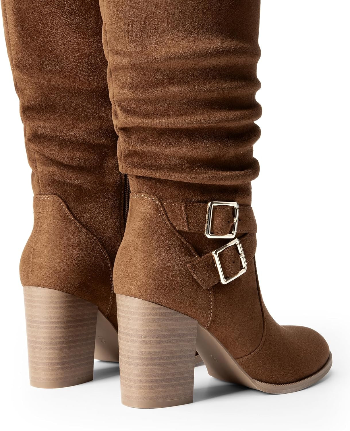 Women'S Knee High Boots Slouchy Chunky Heeled Buckle Long Boots for Women Side Zipper Tall Boots