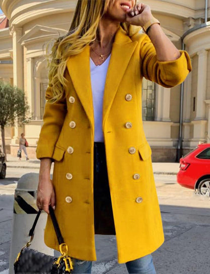 Womens Fall Winter Wool Coats Double Breasted Midi Peacoat Trench Coats