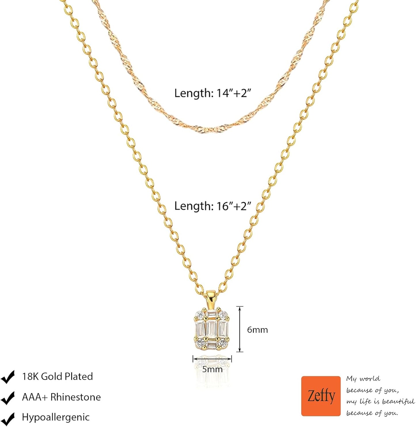 Diamond Necklaces for Women, Dainty Gold Necklace 18K Gold Plated Layered Necklaces Simple Gold CZ Diamond Pendant Necklaces for Women Trendy Jewelry Gifts for Girls