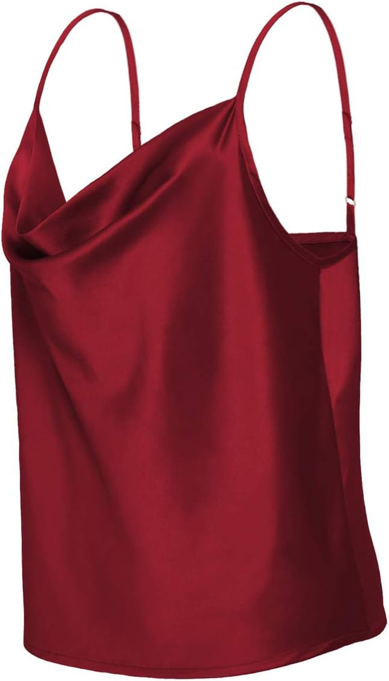 Women'S Silk Satin Camisole Cowl Neck Tank Top Cami Silky Basic Tank Shirt Blouses