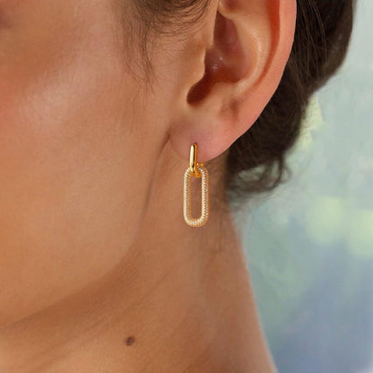 Gold Earrings for Women Trendy, Simple Dainty 14K Gold Plated Paperclip Square Chain Link Dangle Hoops Earrings Pin Stud Huggie Earrings Lightweight Hypoallergenic Minimalist Aesthetic Gold Jewelry for Christmas Gifts