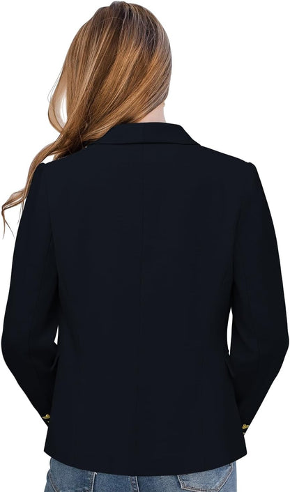 Womens Casual Blazer Jacket Gold Button Long Sleeve Work 0Ffice Blazer Lapel Jacket