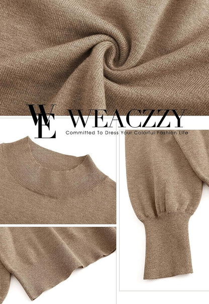 Women'S Casual Mock Neck Long Lantern Sleeve Sweaters 2025 Fall Oversized Ribbed Knit Pullover Sweater Tops