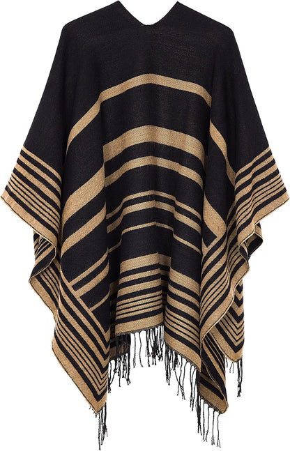 Women'S Printed Tassel Open Front Poncho Cape Cardigan Wrap Shawl