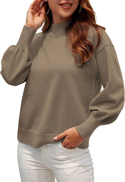 Women'S Casual Mock Neck Long Lantern Sleeve Sweaters 2025 Fall Oversized Ribbed Knit Pullover Sweater Tops