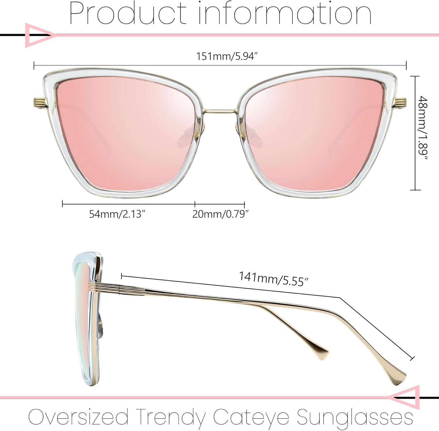 Oversized Cateye Sunglasses for Women, Fashion Metal Frame Cat Eye Womens Sunglasses