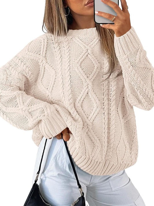 Women'S Oversized Cable Knit Crewneck Sweaters