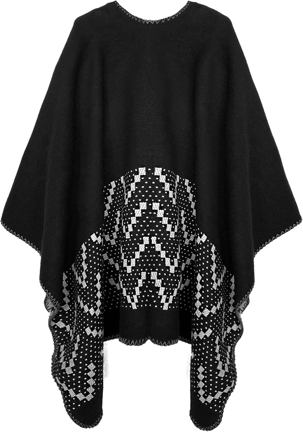 Women'S Color Block Shawl Wrap Open Front Poncho Cape