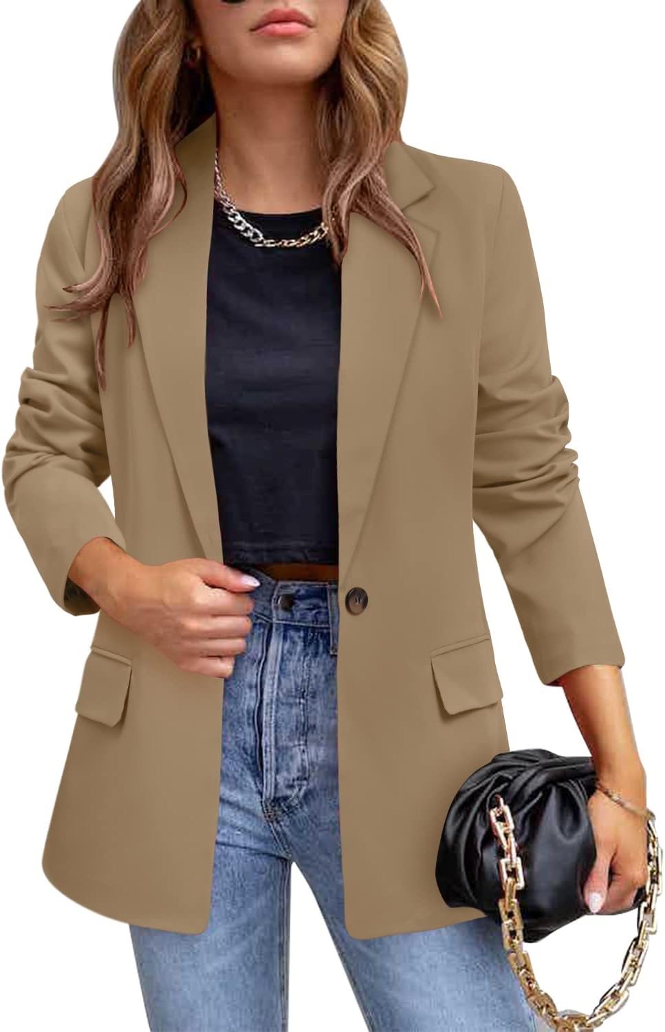 Womens Casual Blazer Jacket Long Sleeve Open Front Work Office Blazer Lapel Button Jacket