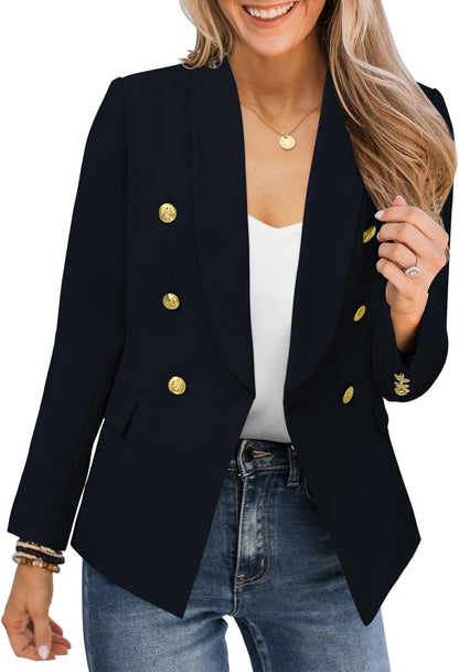 Womens Casual Blazer Jacket Gold Button Long Sleeve Work 0Ffice Blazer Lapel Jacket