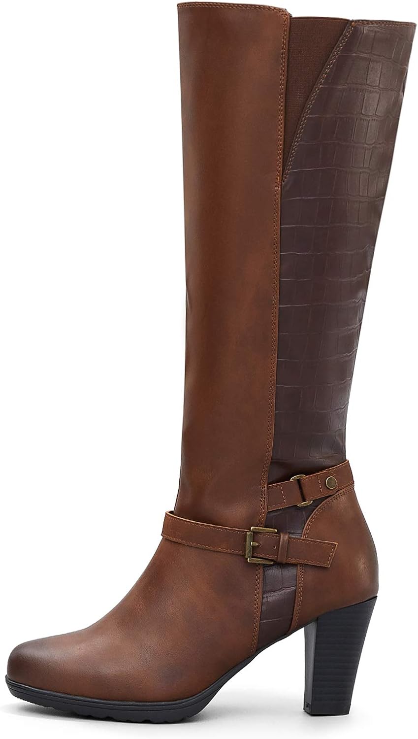 Women'S Knee High Boots Chunky Heel Boots with Zipper