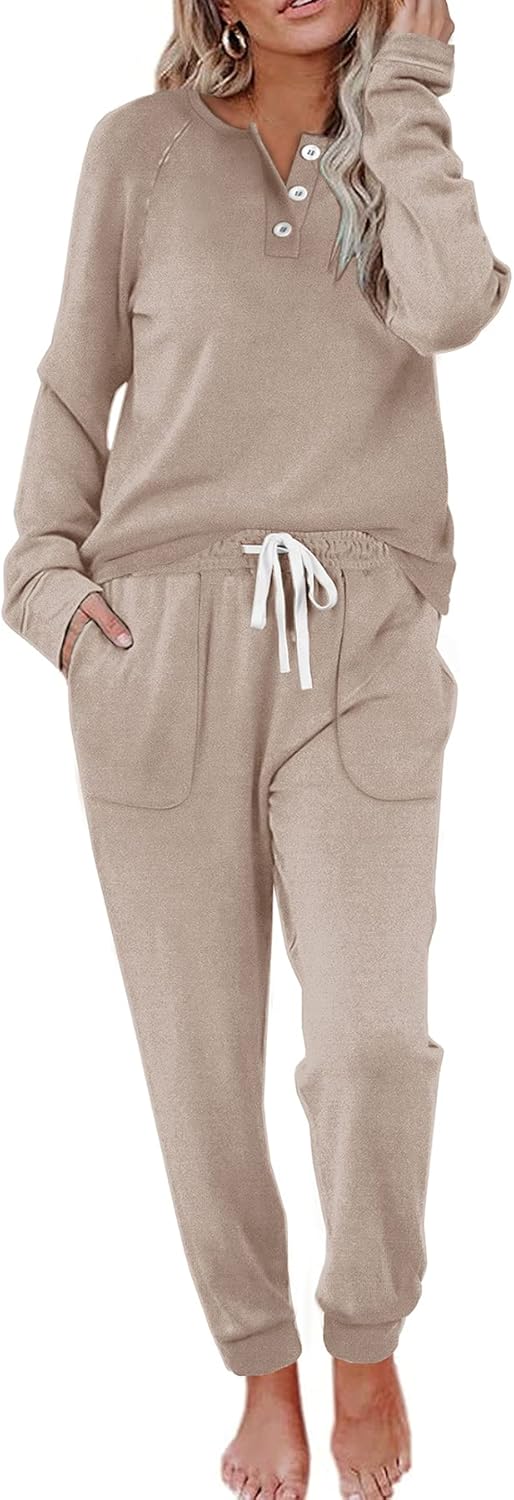 Two Piece Outfits for Women Lounge Sets Button down Sweatshirt Sweatpants Sweatsuits Set with Pockets