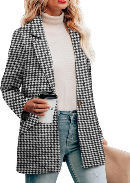 Womens Casual Blazer Jacket Long Sleeve Open Front Work Office Blazer Lapel Button Jacket