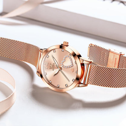 Womens Watch Gifts Set with Bracelet Rose Gold for Lady Female Minimalist Simple Slim Thin Casual Dress Analog Quartz Wrist Watches Waterproof Two Tone