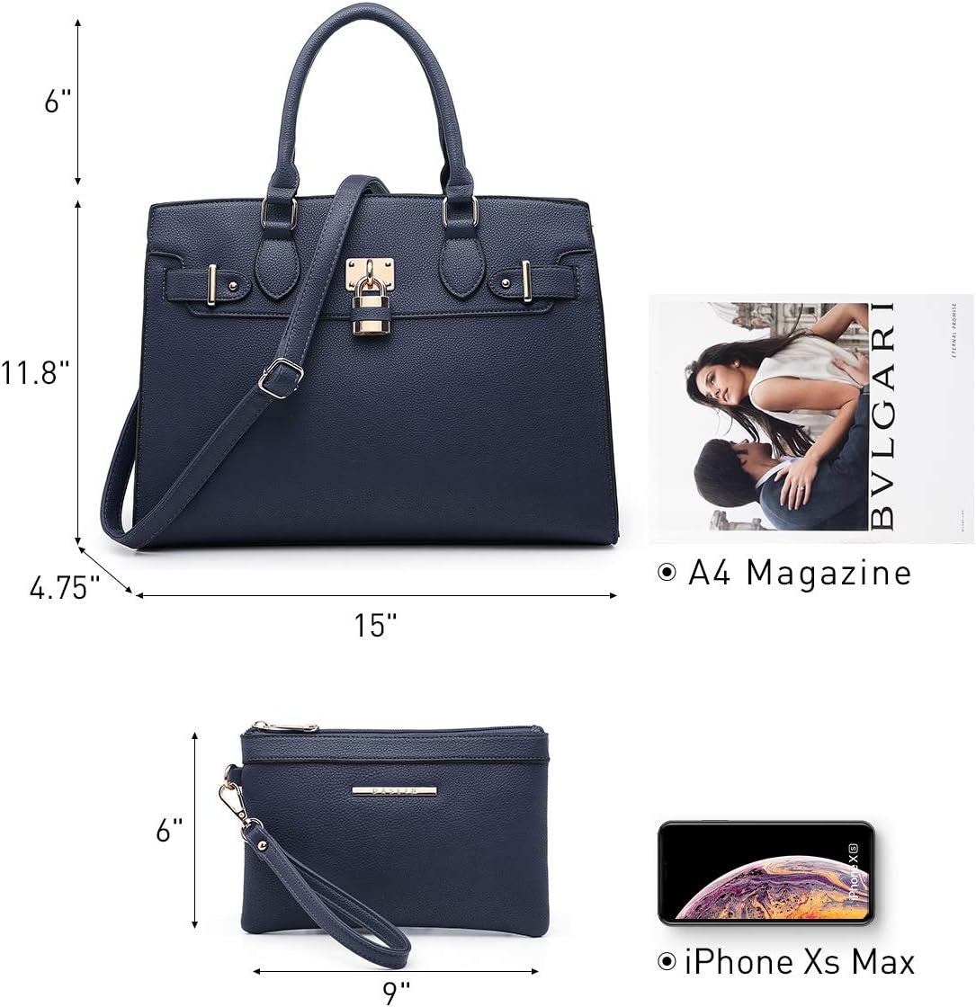 Women Handbags and Purses Ladies Shoulder Bag Top Handle Satchel Tote Work Bag with Matching Clutch