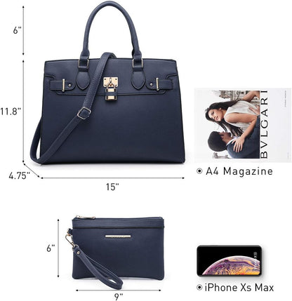 Women Handbags and Purses Ladies Shoulder Bag Top Handle Satchel Tote Work Bag with Matching Clutch