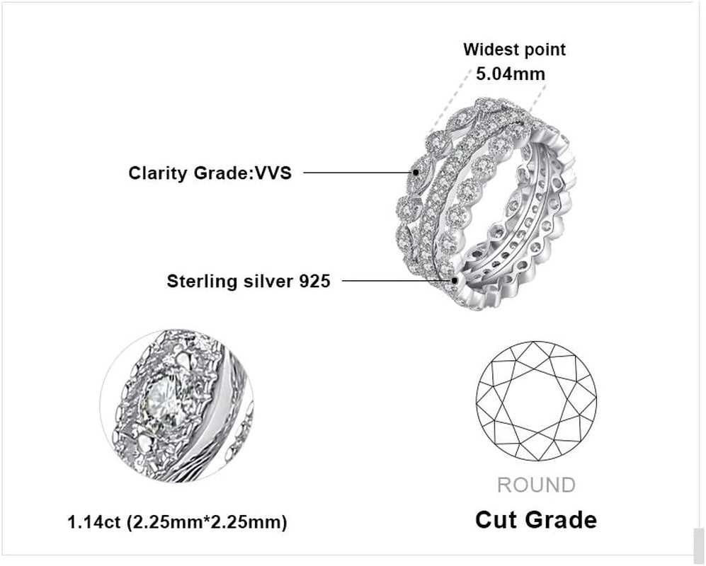 14K Gold Plated 925 Sterling Silver Rings for Women, Cubic Zirconia Promise Rings for Her, Stackable Wedding Bands Rings for Women Set Size 4-12