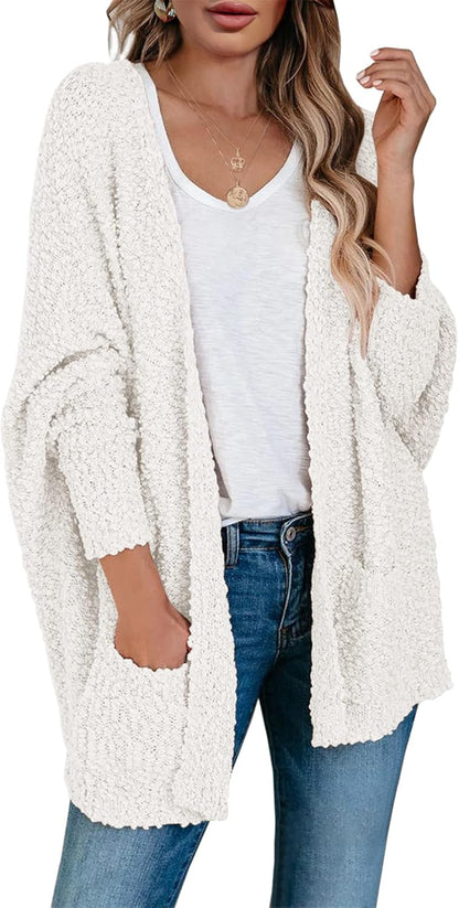 Women'S Chunky Popcorn Cardigan Oversized Open Front Boyfriend Batwing Long Sleeve Fuzzy Knit Sweaters