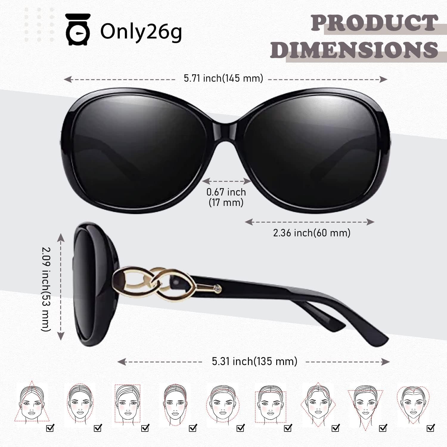 Sunglasses Womens Polarized Trendy Oversized Sun Glasses Fashion Ladies Shades 100% UV400 Protection S85