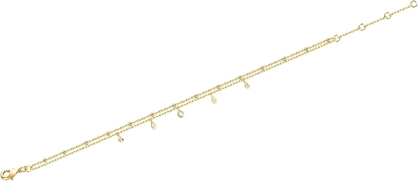 14K Gold Plated Beaded Cuban Cubic Zirconia Simulated Diamond Station Infinity Chain Bracelets for Women | Adjustable Chain Bracelet