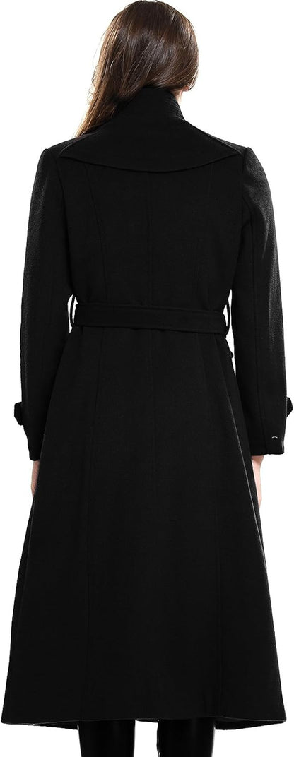 Women'S Wool Trench Coat Winter Double-Breasted Jacket with Belts