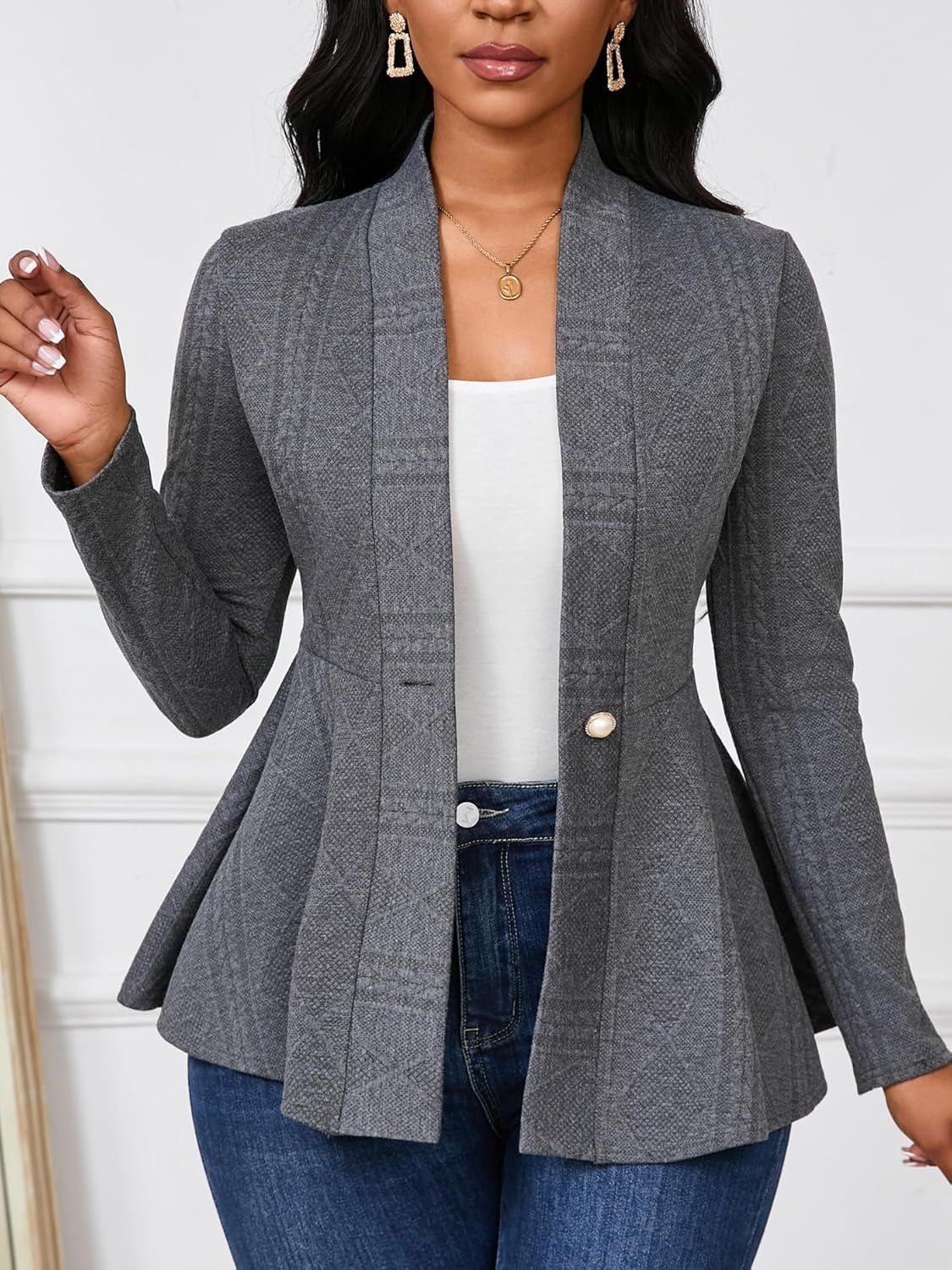 Women Casual Blazers Button Knit Lightweight Business Cardigan Jackets Blazer for Work