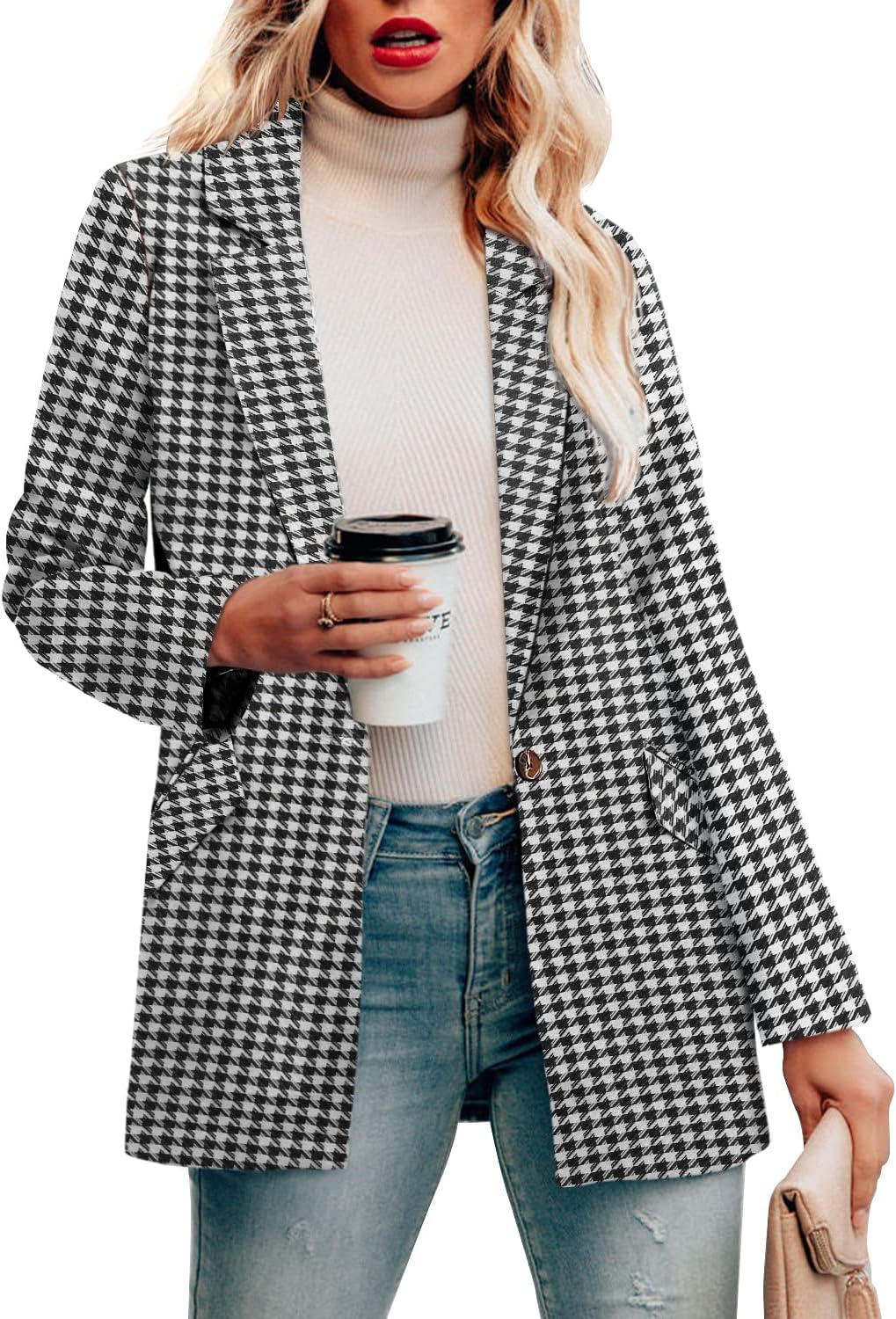 Womens Casual Blazer Jacket Long Sleeve Open Front Work Office Blazer Lapel Button Jacket